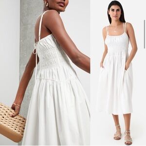 CIAO LUCIA Volta Sleeveless Ruched Bodice Crisscross Back Cotton Midi Dress S